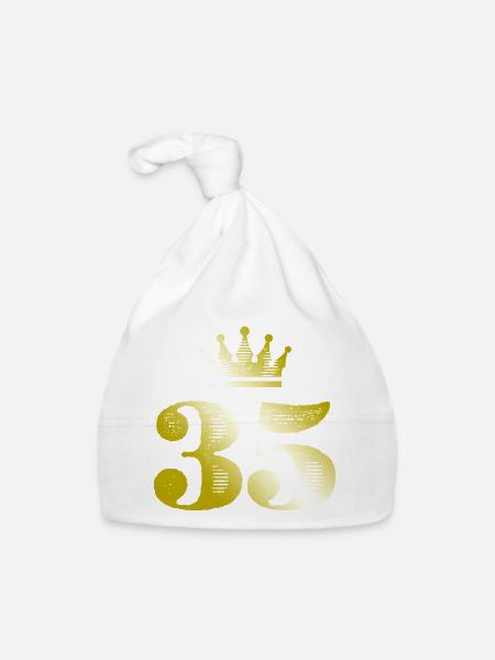 35 Zahl Krone Gold - Baby Bio-Mütze - Weiß - Vorne