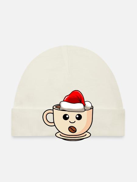 Kaffee Weihnachten Comic Xmas - Baby Bio-Mütze - Weiß - Vorne