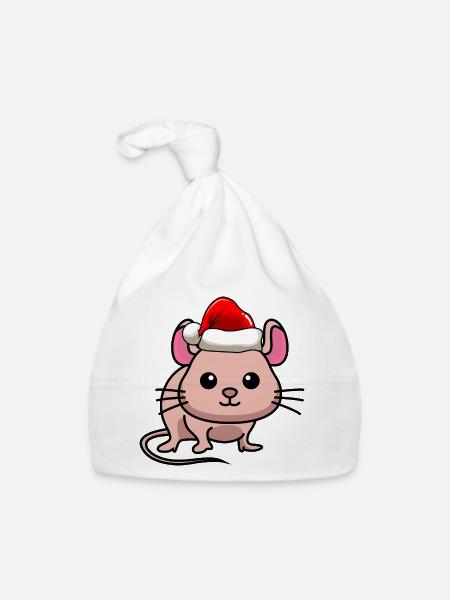 Souris BD Noël - Bonnet bio Bébé - blanc - Devant