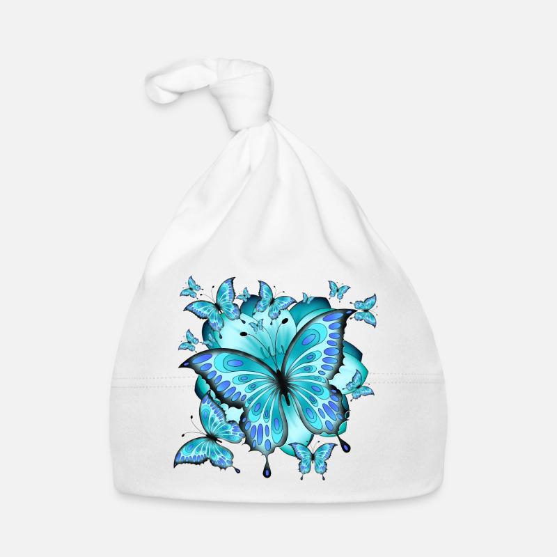 Schmetterlinge mit Blume - Baby Bio-Mütze - Weiß