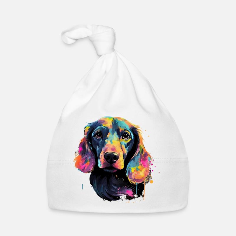 Teckel Chien Teckel Aquarelle Art Tête de Chien Bonnet bio Bébé