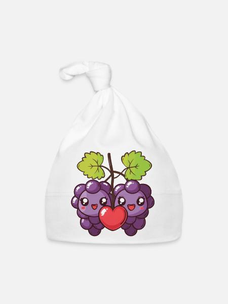 Raisins Couple Amour Coeur Saint Valentin - Bonnet bio Bébé - blanc - Devant