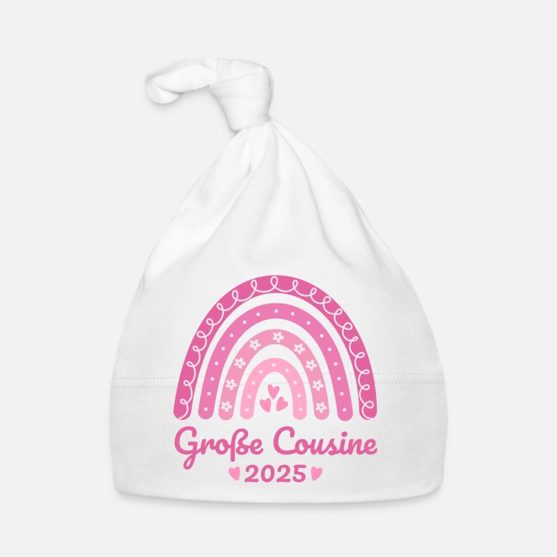 Boho Regenbogen rosa Große Cousine 2025 Baby Bio-Mütze
