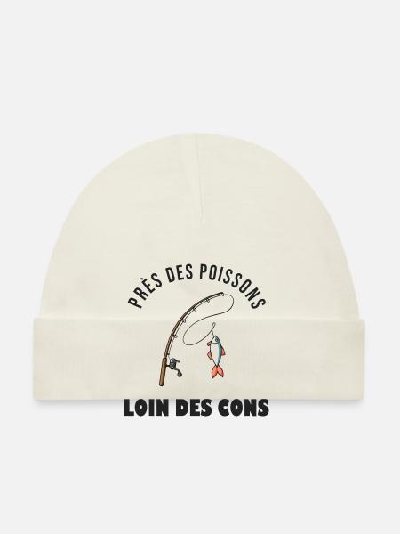 humour Pêche près des poissons loin des cons - Bonnet bio Bébé - blanc - Devant