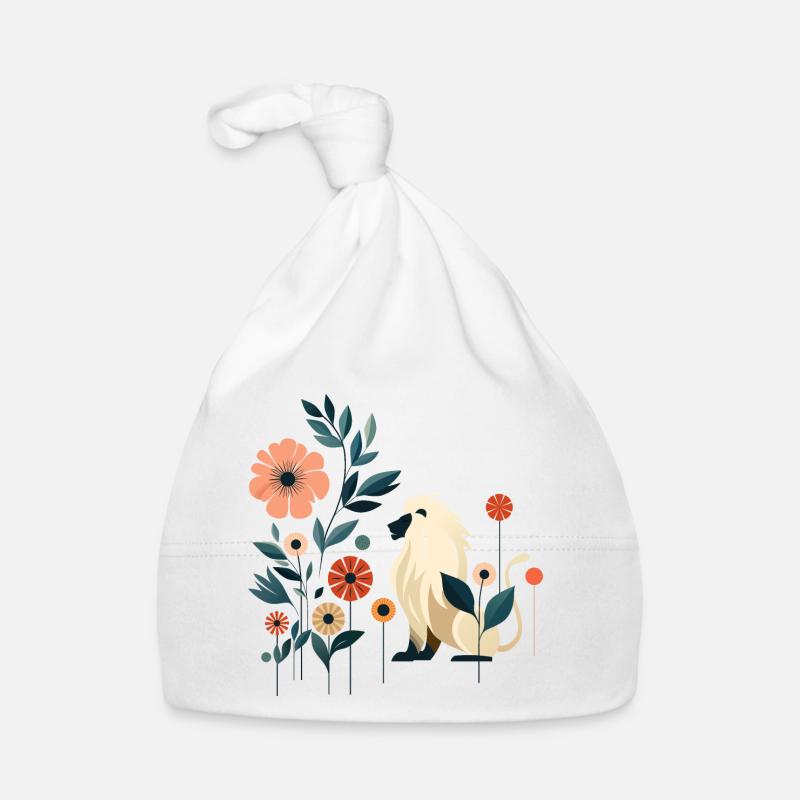 Floraler Löwe - Baby Bio-Mütze - Weiß
