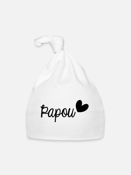 PAPOU. PAPA. FÊTE DES PÈRES. BONNE FÊTE PAPA - Bonnet bio Bébé - blanc - Devant