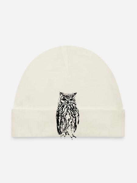 hibou - Bonnet bio Bébé - blanc - Devant