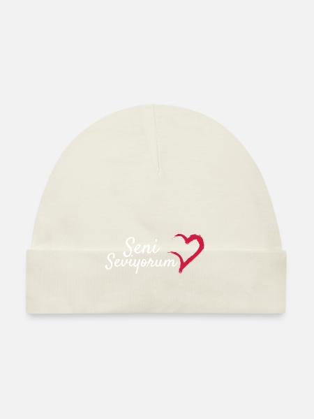 Idée cadeau turque Seni Seviyorum - Bonnet bio Bébé - blanc - Devant