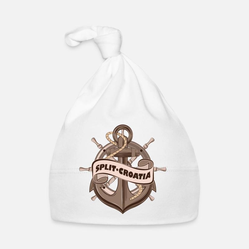 Split Croatia Nautical Summer Anchor Design Organic Baby Cap