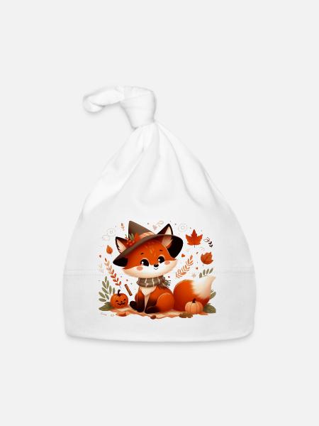 Fuchs Herbst 6 - Baby Bio-Mütze - Weiß - Vorne