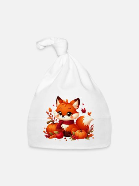 Fuchs Herbst 2 - Baby Bio-Mütze - Weiß - Vorne
