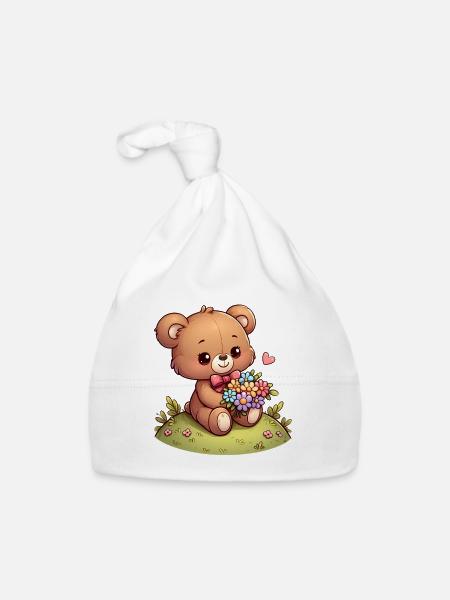 Teddy Bear 6 - Organic Baby Cap - white - Front
