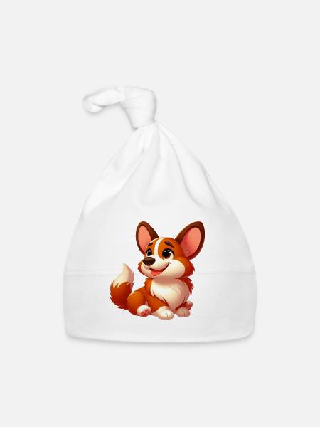 Corgi 4 - Organic Baby Cap - white - Front