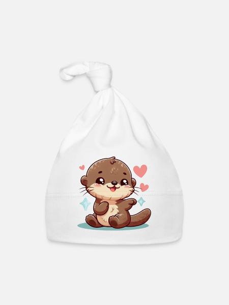 otter 11 - Organic Baby Cap - white - Front
