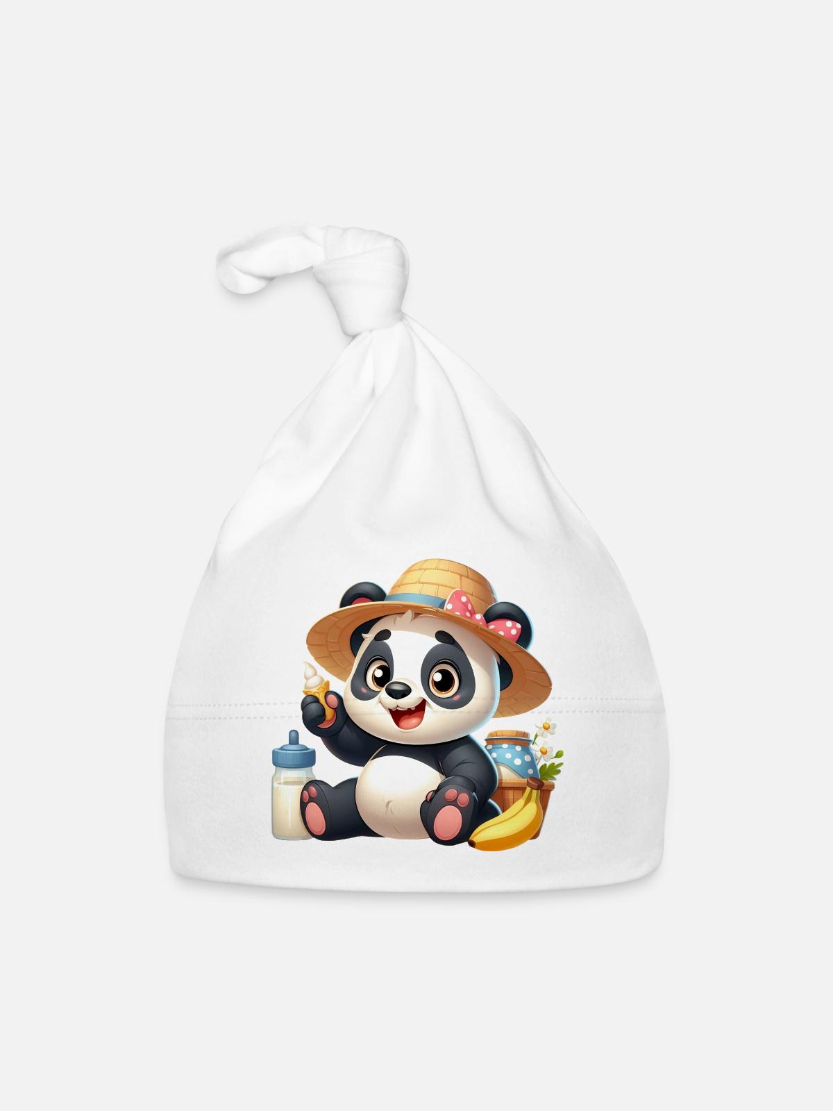 panda 6 - Bonnet bio Bébé - blanc - Devant