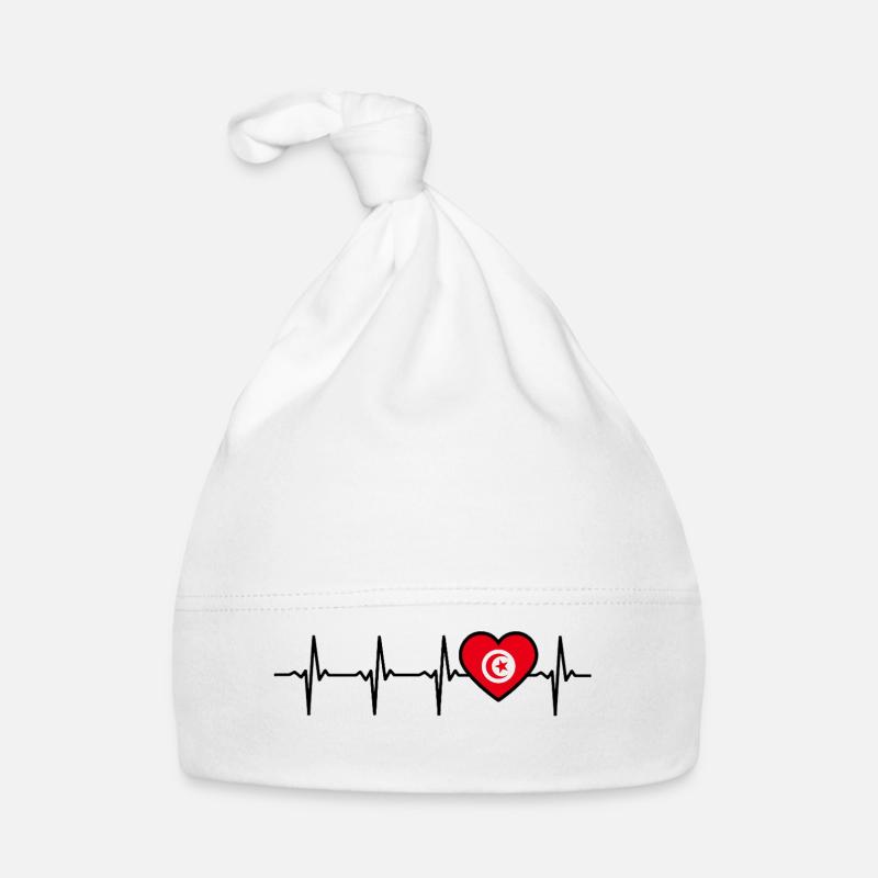 Tunisie Heartbeat Drapeau Tunisien - Bonnet bio Bébé - blanc