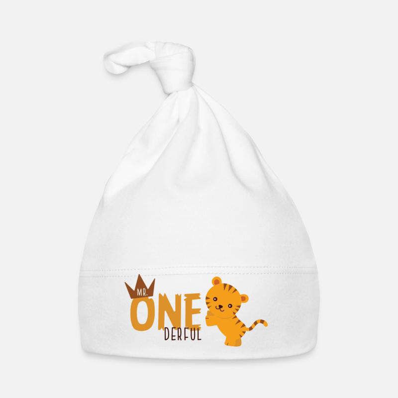 1.Anniversaire Mister ONEderful Couronne - Bonnet bio Bébé - blanc