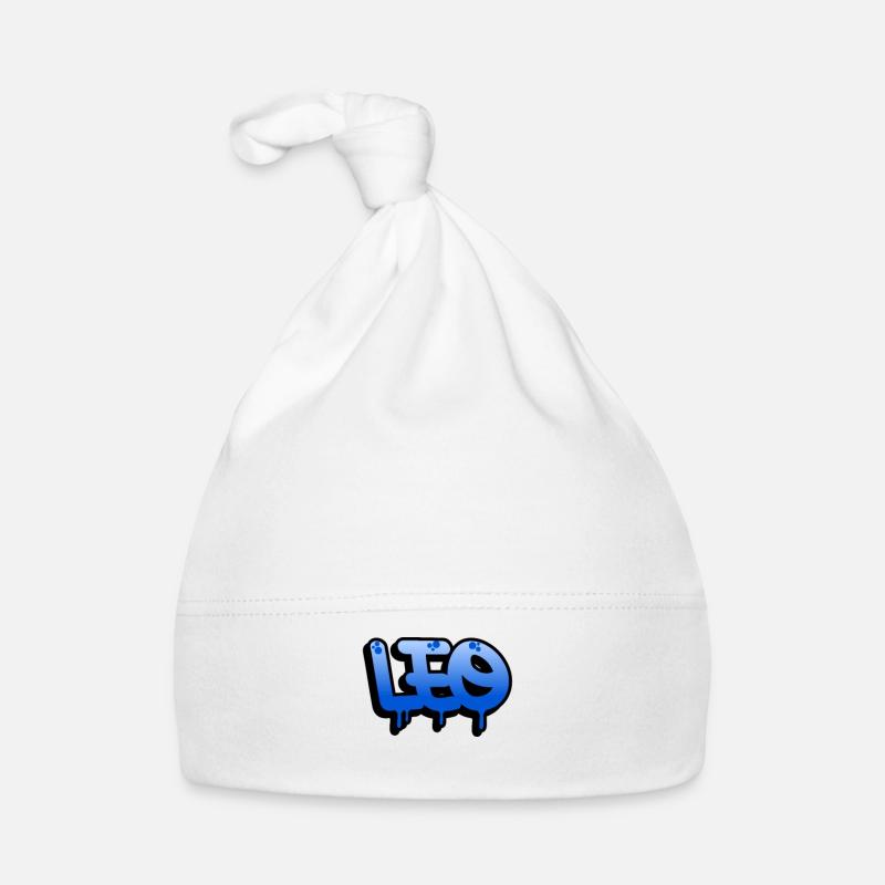 Graffiti-Name Leo - Baby Bio-Mütze - Weiß