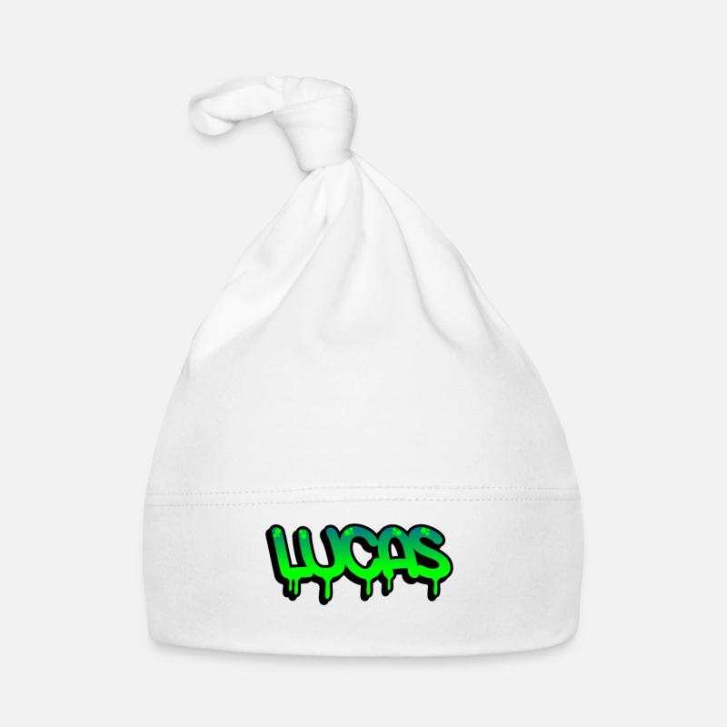 Graffiti prénom Lucas - Bonnet bio Bébé - blanc