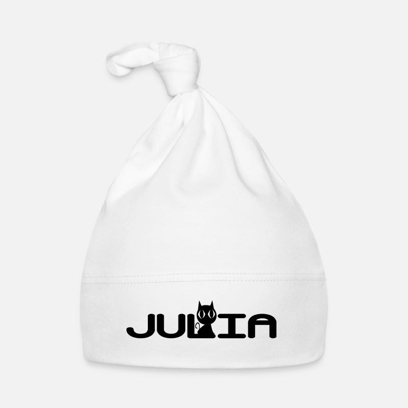 Julia with a black cat - Organic Baby Cap - white