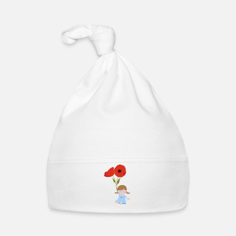 Petite fille aux coquelicots - Bonnet bio Bébé - blanc