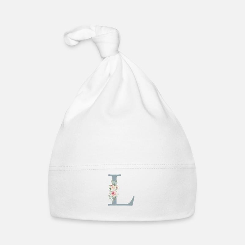 L| Monogramm | Eukalyptus-Pastell-Blumen-Blau Baby Bio-Mütze