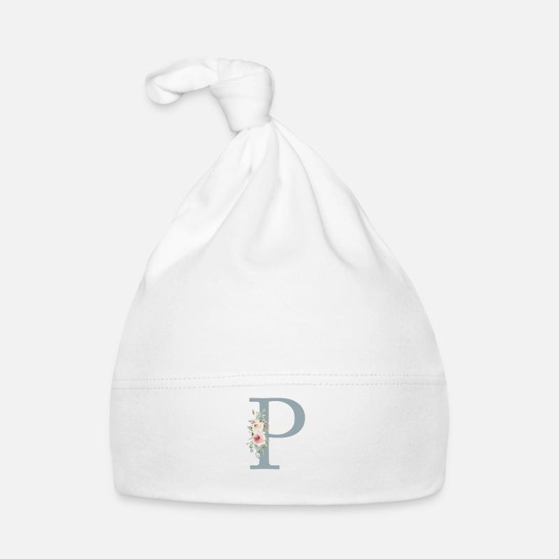 P| Monogramme | Eucalyptus Pastel Fleur Bleu Bonnet bio Bébé