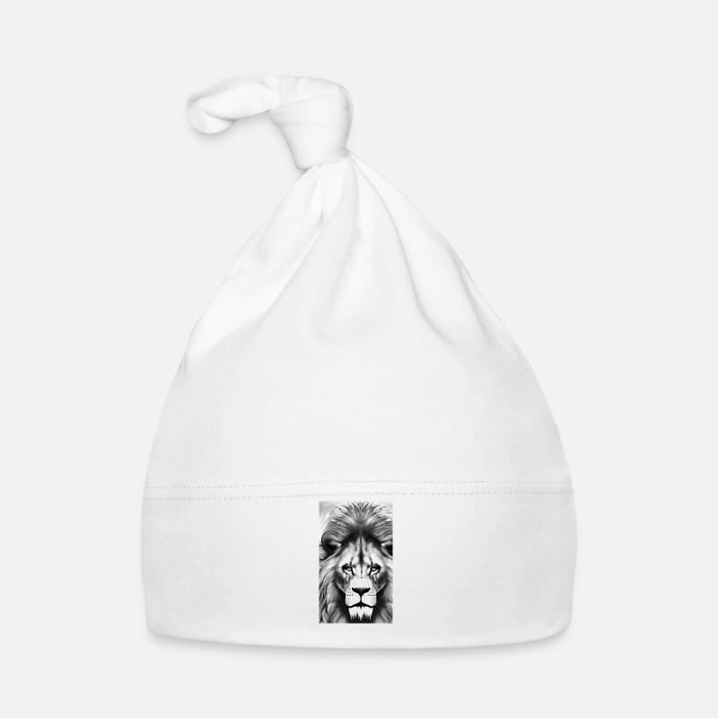 Lion noir et blanc - Bonnet bio Bébé - blanc
