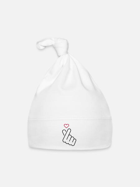Amour - signaux de la main avec le cœur - Bonnet bio Bébé - blanc - Devant