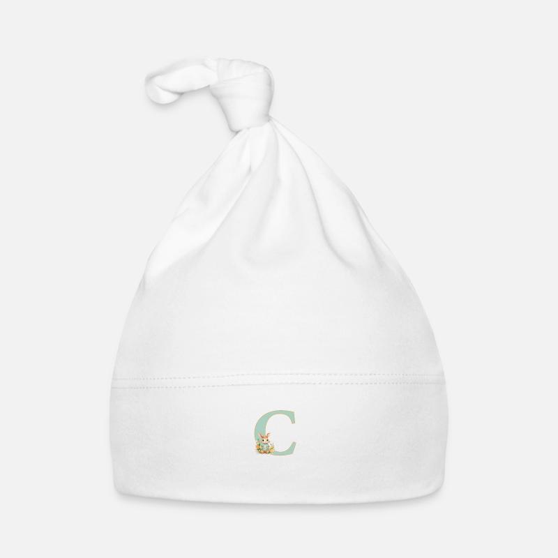 Lettre C, Monogramme, Fleurs, Lapin Bonnet bio Bébé