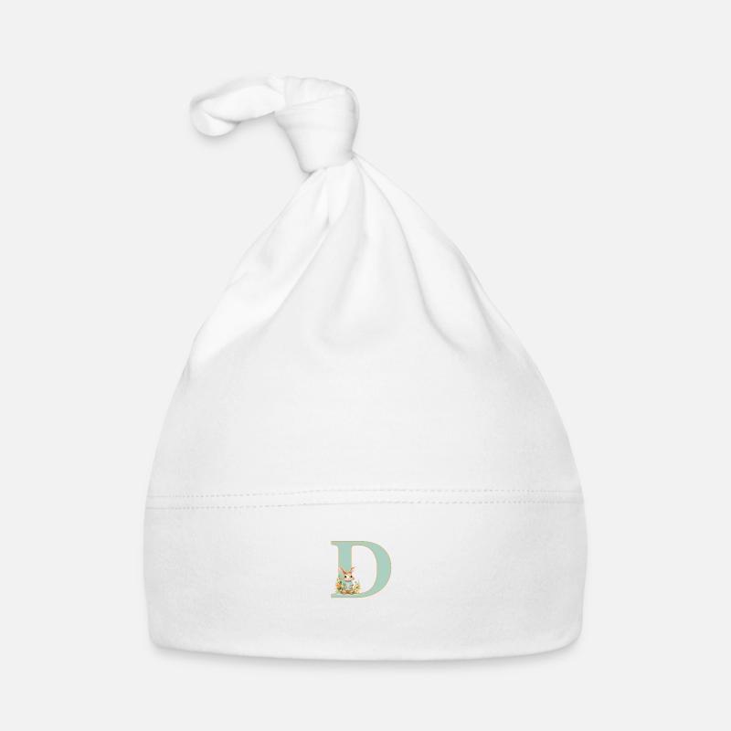 Buchstabe D, Monogramm, Blumen, Hase Baby Bio-Mütze