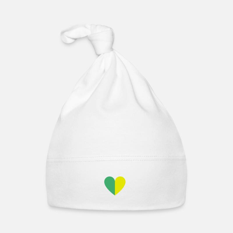Coeur bicolore vert-jaune - Bonnet bio Bébé - blanc