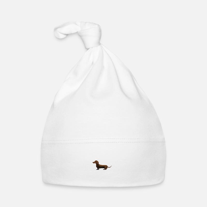Petit teckel mignon brun foncé - Bonnet bio Bébé - blanc