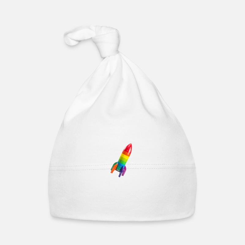 Eine bunte Rakete auf einer geneigten Flugbahn - Baby Bio-Mütze - Weiß