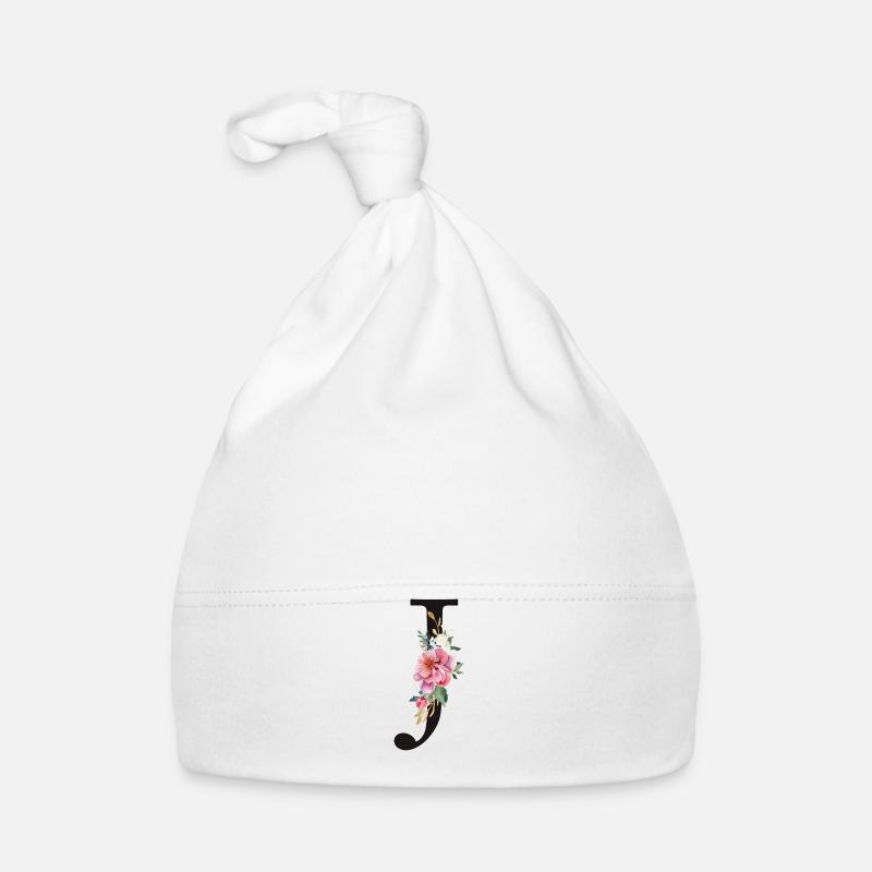 Customizable Monogram J Floral Pink White Organic Baby Cap