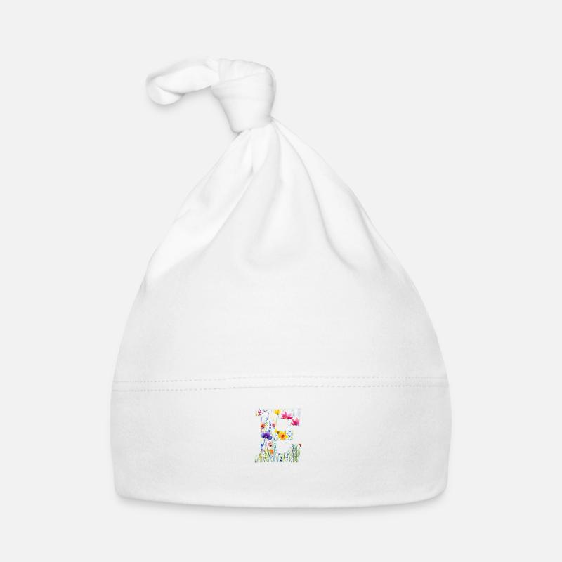 Letter E, Monogram, Floral Pattern Organic Baby Cap