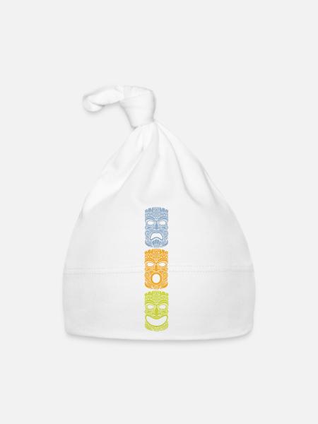 Tricolor Tiki Mask, Retro Style Shirts and more - Organic Baby Cap - white - Front