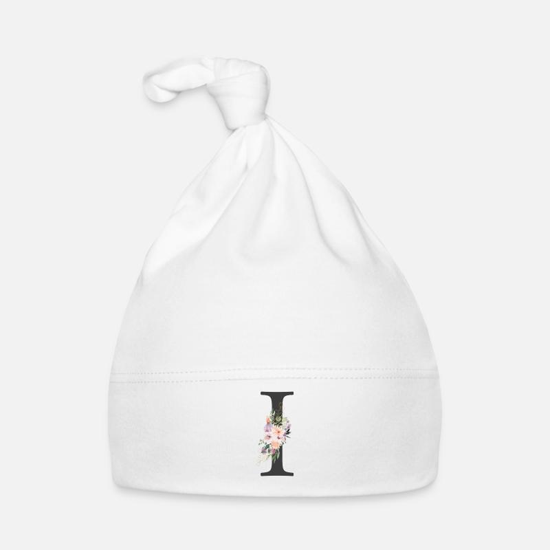 Letter I, Monogram, Flowers Organic Baby Cap