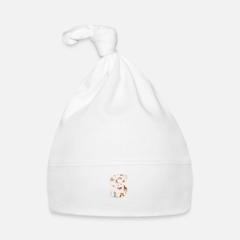 Letter S, Monogram, Animal Pattern Organic Baby Cap