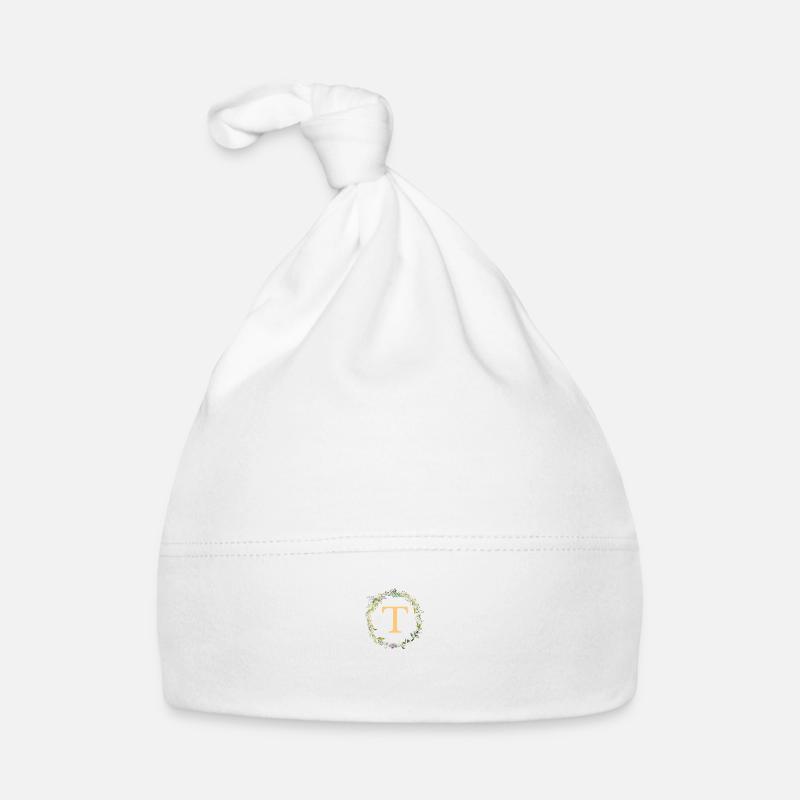 T Monogram Eucalyptus Wreath Organic Baby Cap