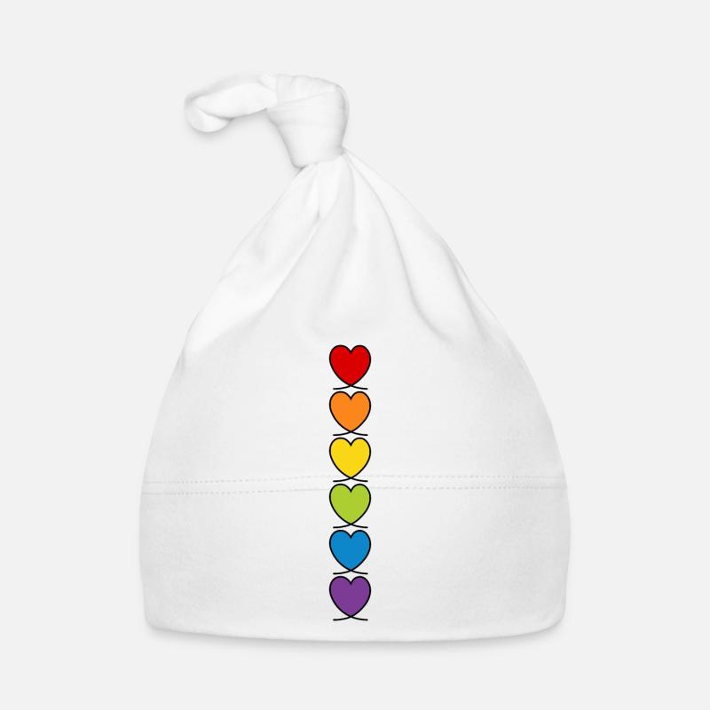 LGBT CSD LGBTQ+ COEUR ARC-EN-CIEL COEURS MOIS DE LA FIERTÉ - Bonnet bio Bébé - blanc