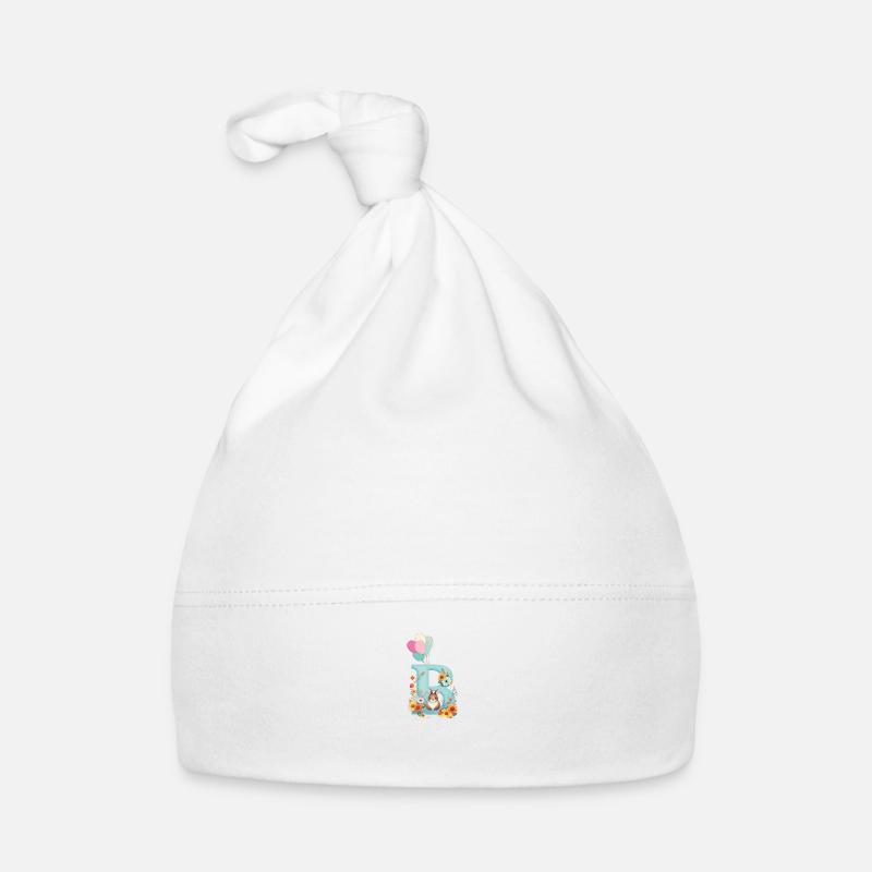 Lettre B, Monogramme, Fleurs, Lapin Bonnet bio Bébé