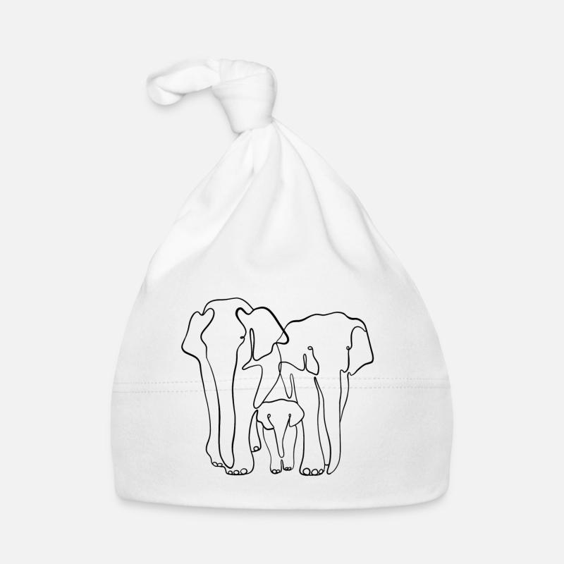 Famille d’éléphants en noir - Bonnet bio Bébé - blanc
