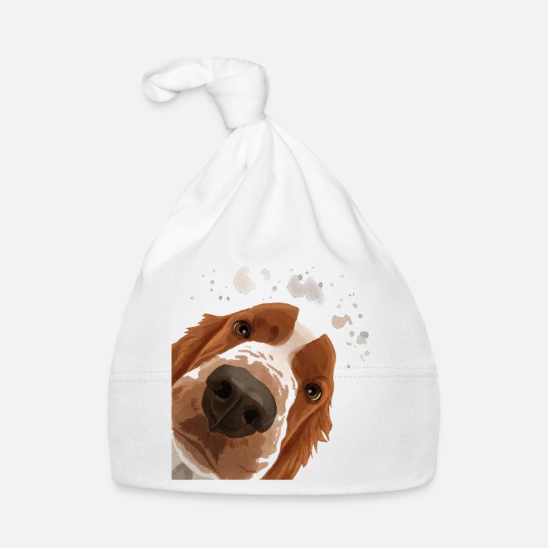 Neugieriger Welsh Springer Spaniel Hund - Baby Bio-Mütze - Weiß