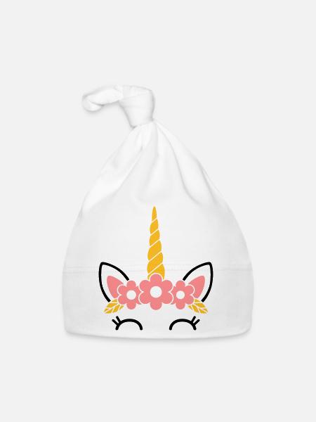 Reine des fleurs : la majestueuse licorne - Bonnet bio Bébé - blanc - Devant