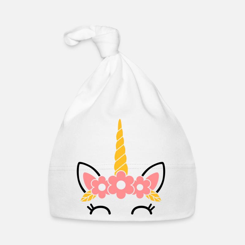 Reine des fleurs : la majestueuse licorne - Bonnet bio Bébé - blanc