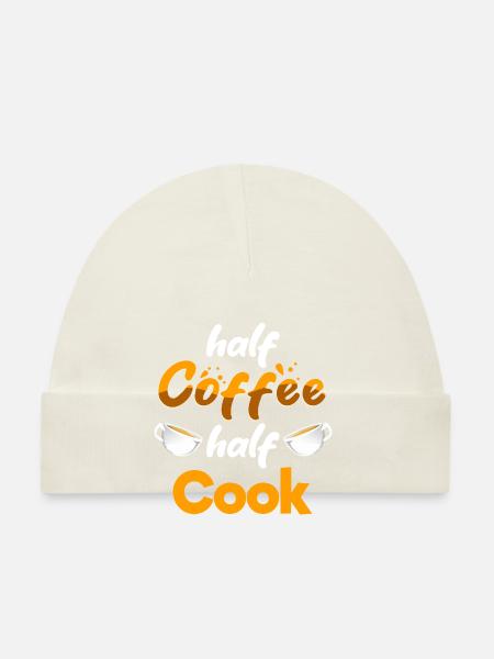 Moitié café Moitié cuisinier Drôle Chef Humour Culinaire - Bonnet bio Bébé - blanc - Devant