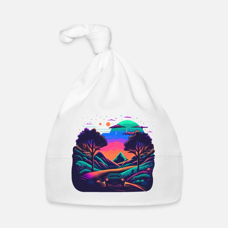 Car in Neon Landscape Organic Baby Cap