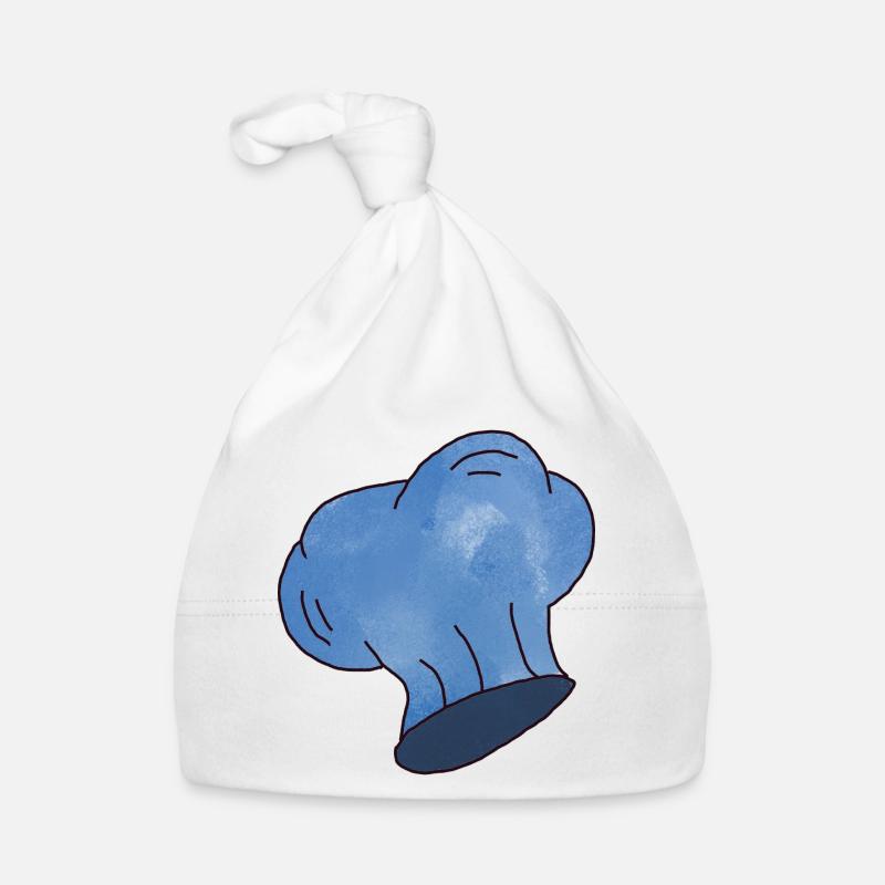 Small blue chef's hat with clouds - Organic Baby Cap - white