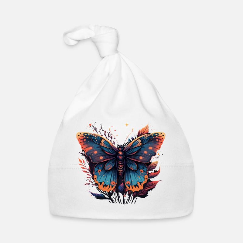 Papillon violet - Bonnet bio Bébé - blanc